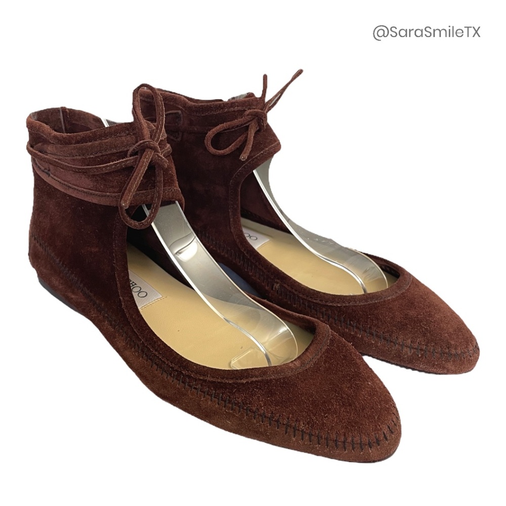 JIMMY CHOO Unique Authentic Boho Suede Gladiator Flats Ballet Shoes - RARE